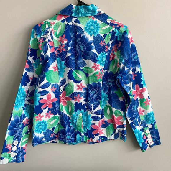 Bill Blass Jeanswear Jacket Blue Floral Bright Tropical Spring Small Cotton - Picture 3 of 3